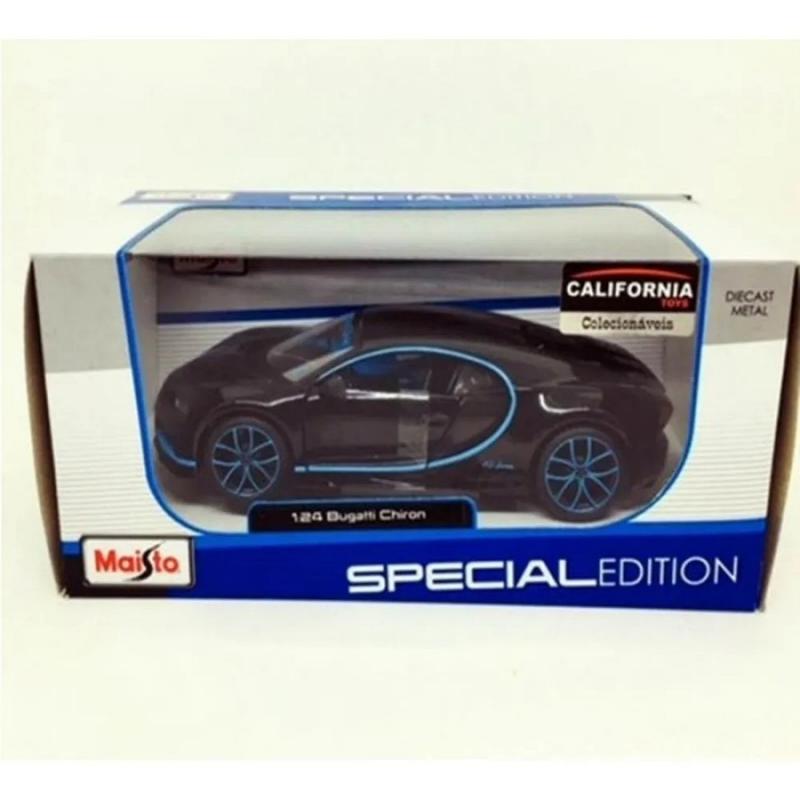 Miniatura Carro Bugatti Chiron Special Edition Preto/Azul1:24-Maisto